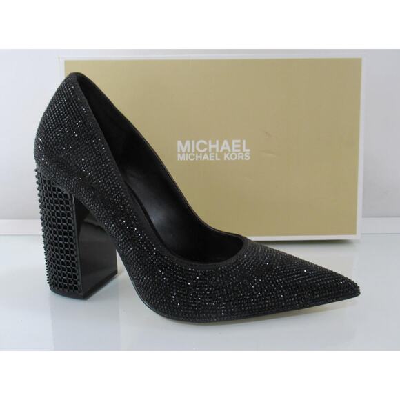 Michael Kors Shoes - Michael Kors Maxine Block Heel Rhinestone Dress Pumps Pointed Toe Black Size 7.5